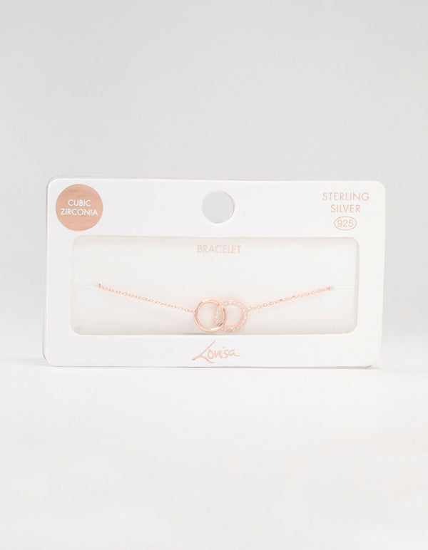 Rose Gold Plated Sterling Silver Pave Link Hoop Bracelet