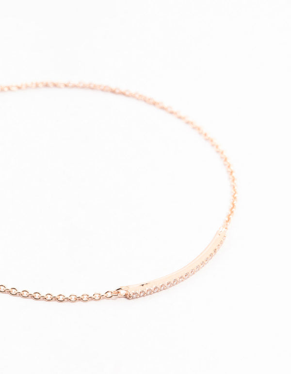 Rose Gold Plated Sterling Silver Cubic Zirconia Fine Bar Bracelet