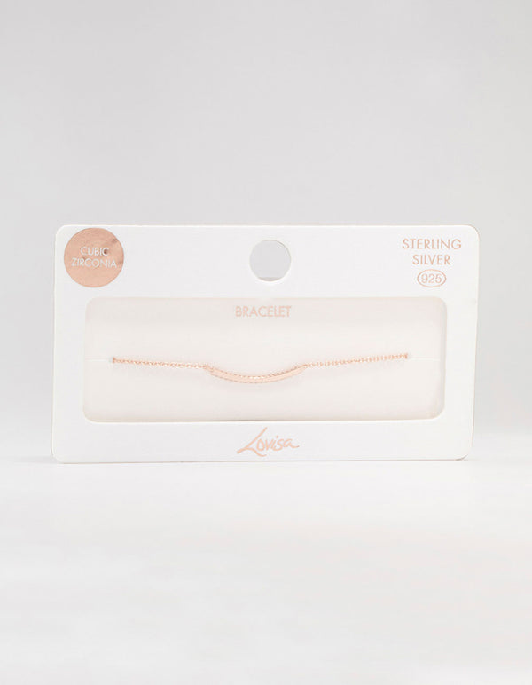 Rose Gold Plated Sterling Silver Cubic Zirconia Fine Bar Bracelet