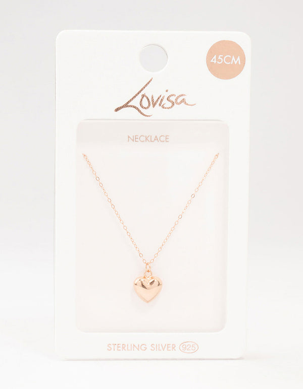 Rose Gold Plated Sterling Silver Puffed Heart Necklace