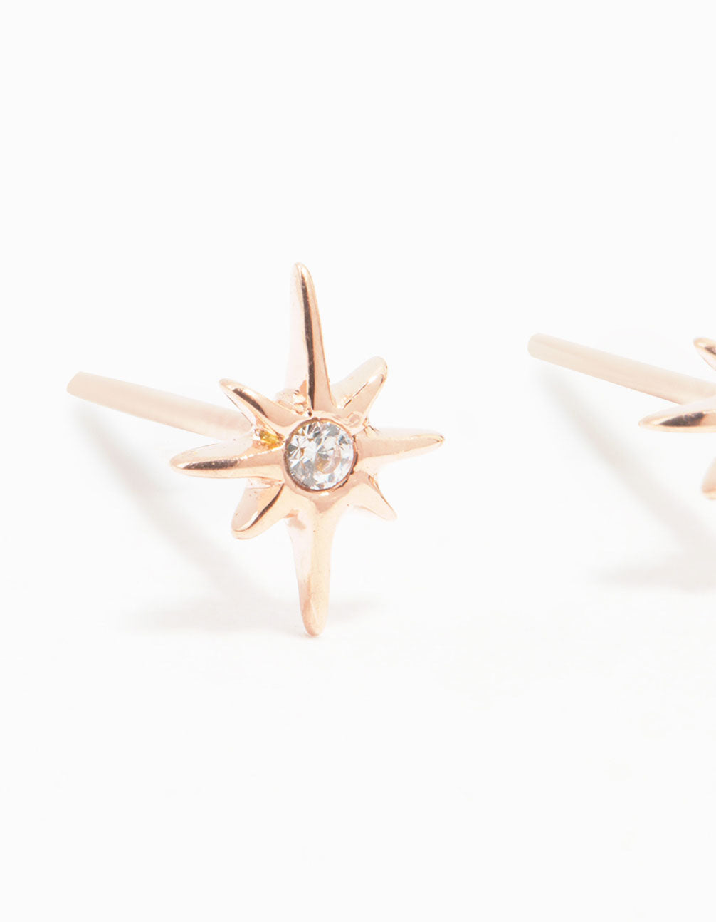 Rose Gold Plated Sterling Silver Mini Starburst Cubic Zirconia Stud Earrings