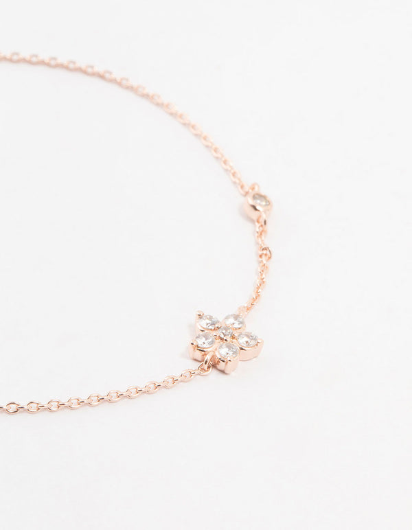 Rose Gold Plated Sterling Silver Cubic Zirconia Flower Bracelet