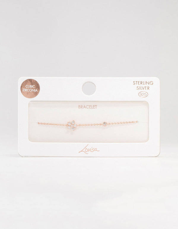 Rose Gold Plated Sterling Silver Cubic Zirconia Flower Bracelet