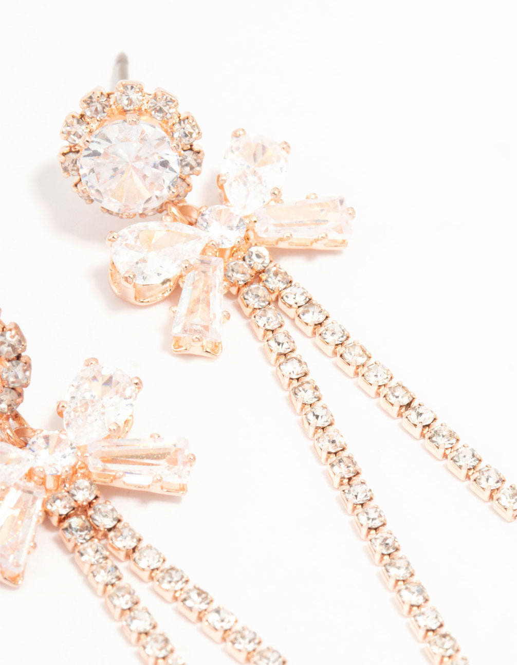 Rose Gold Plated Bow Zirconia Cup Chain Earrings