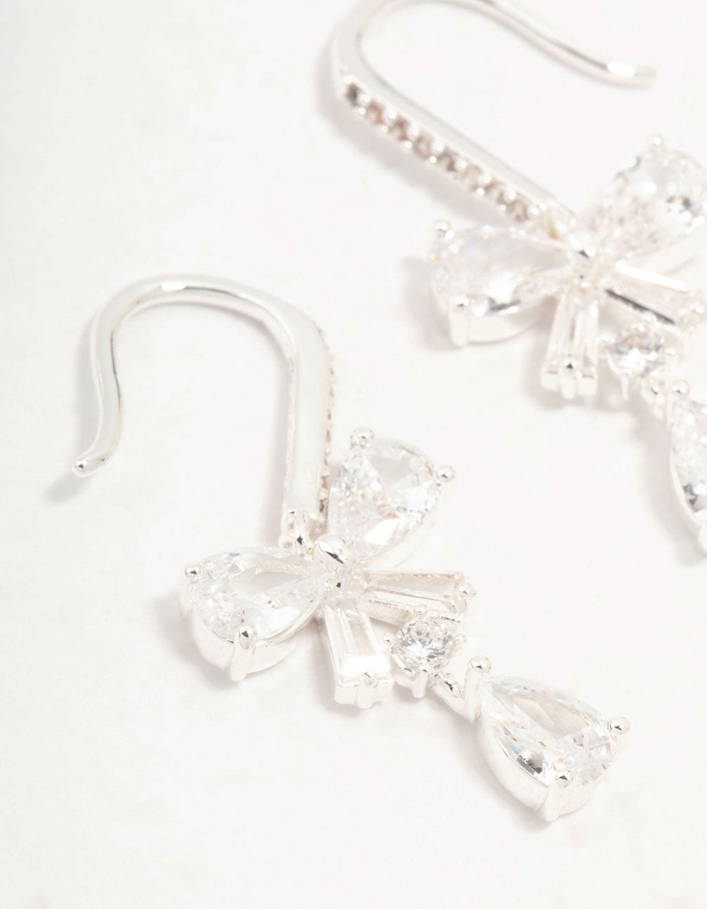 Silver Plated Pear Cut Cubic Zirconia Bow Hook Earrings