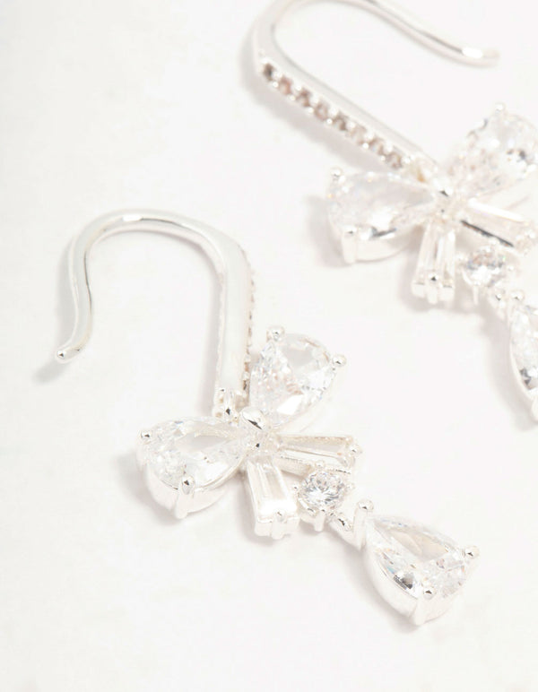 Silver Plated Pear Cut Cubic Zirconia Bow Hook Earrings