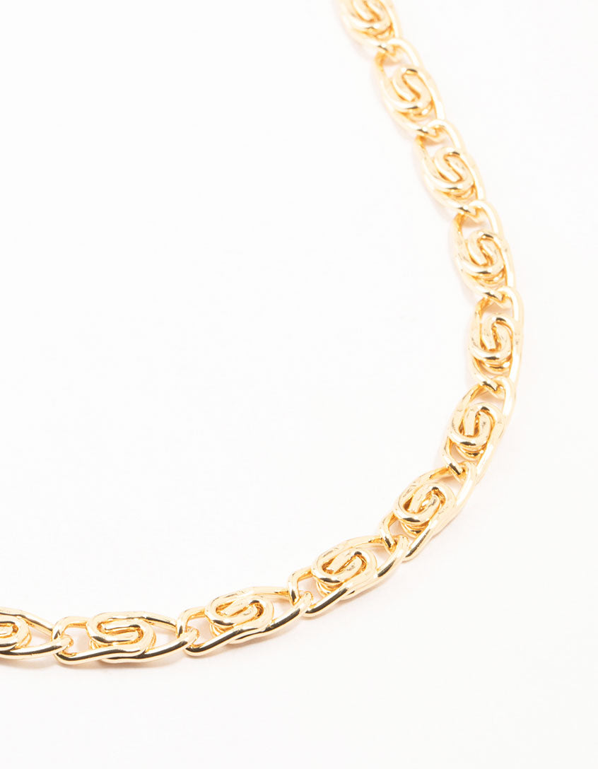 Gold Plated Scroll Chain Link Necklace