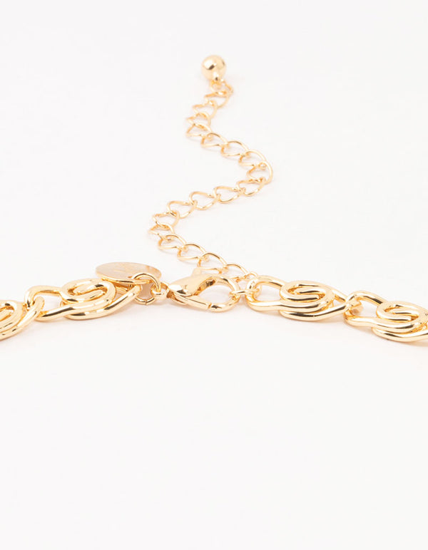 Gold Plated Scroll Chain Link Necklace