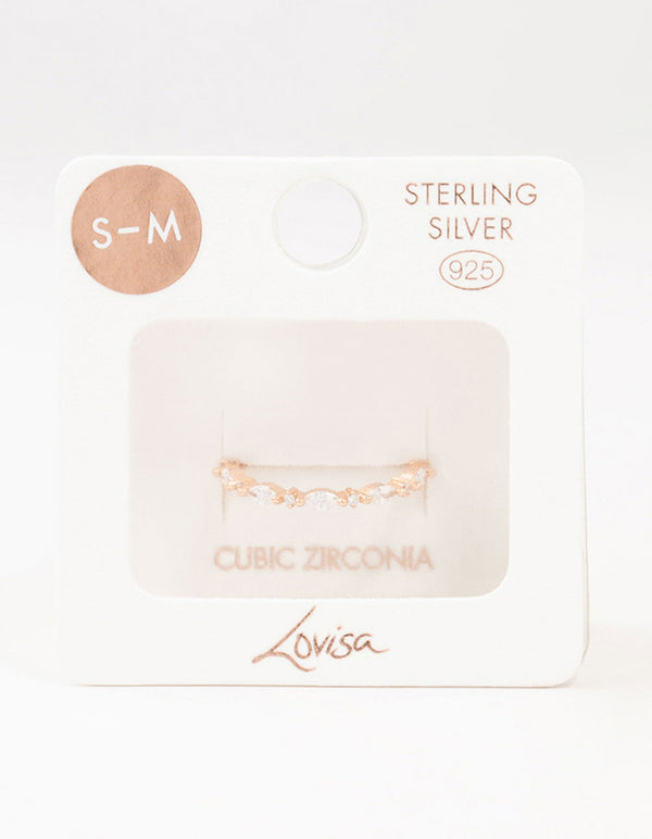 Rose Gold Plated Sterling Silver Alternating Marquise Round Cubic Zirconia Ring
