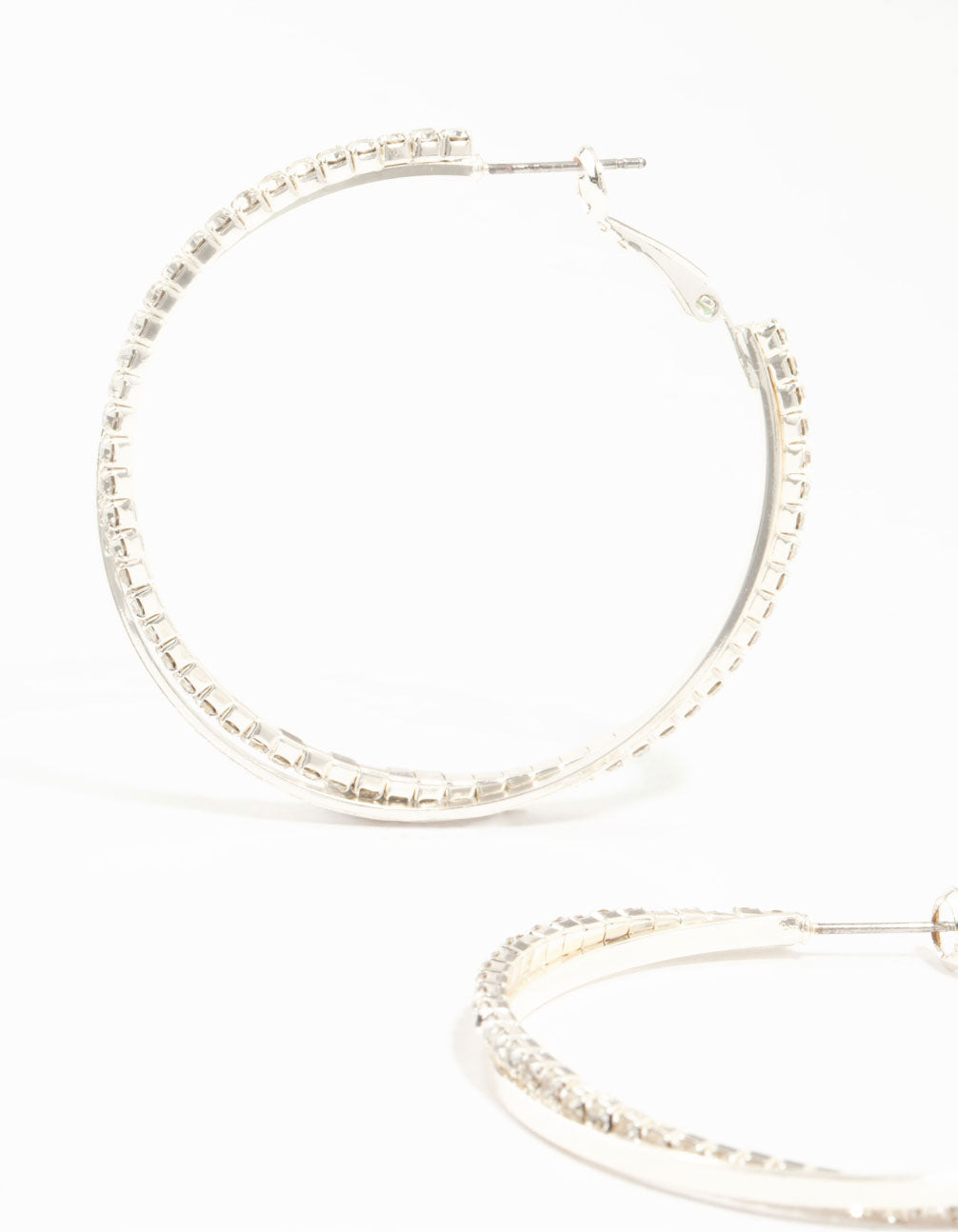 Silver Smooth Cup Chain Diamante Hoop Earrings