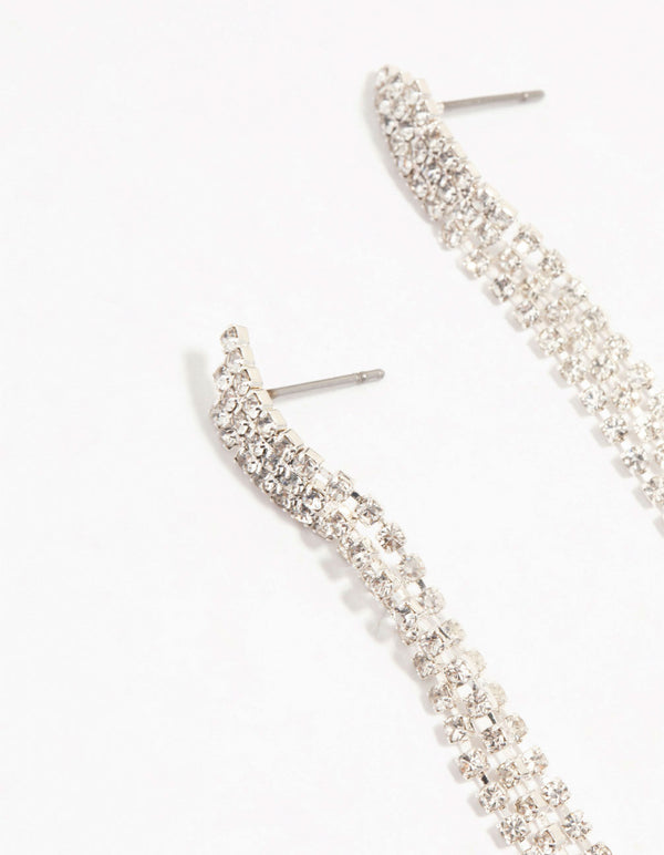 Diamante Cup Chain Drop Silver Earrings