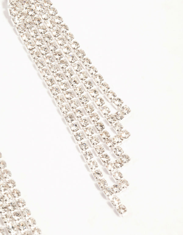 Twisted Diamante Cup Chain Drop Silver Earrings