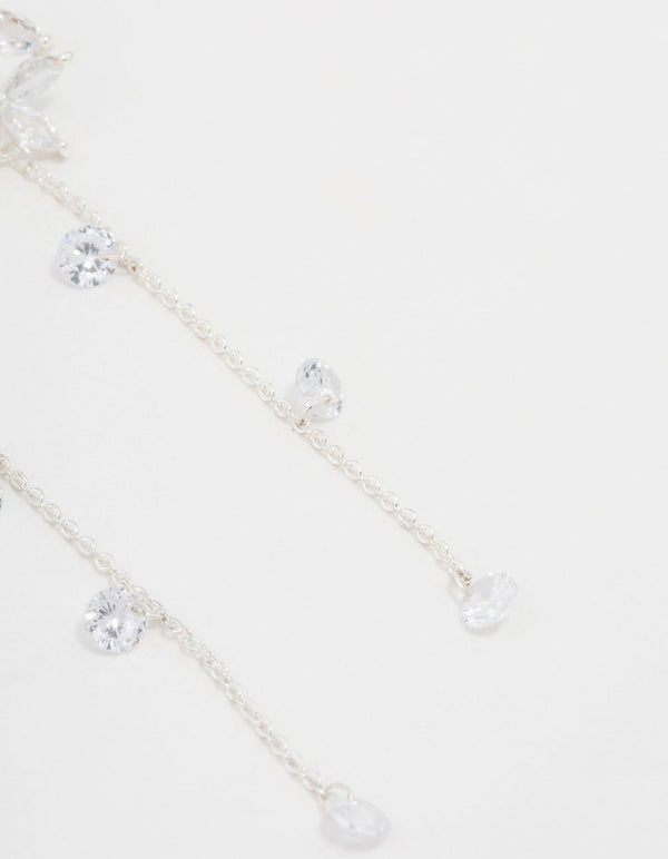 Silver Cubic Zirconia Flower Station Drop Earrings