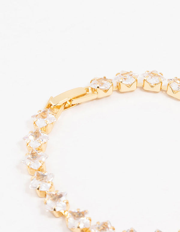 Gold Plated Princess Cut Cubic Zirconia Bracelet