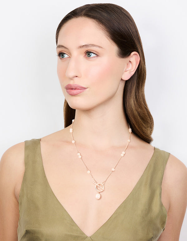 Rose Gold Freshwater Pearl Drop T&O Necklace
