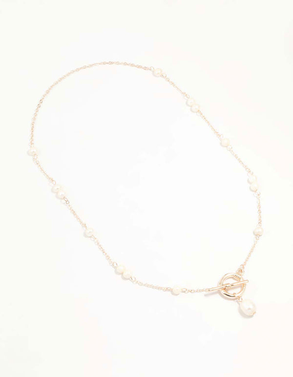 Rose Gold Freshwater Pearl Drop T&O Necklace