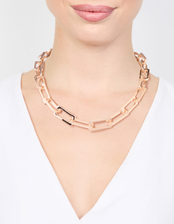 Rose Gold Large Rectangular Link Chain Necklace