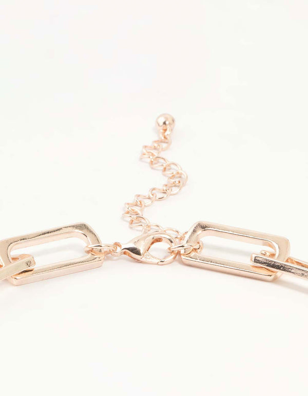 Rose Gold Large Rectangular Link Chain Necklace