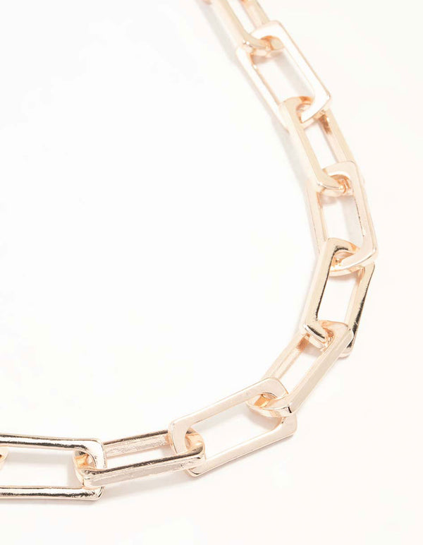 Rose Gold Large Rectangular Link Chain Necklace