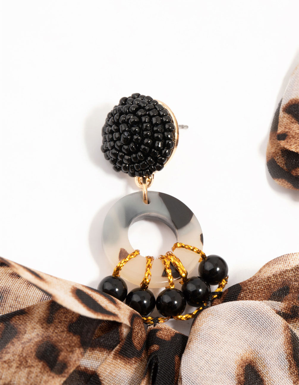 Leopard Print Fabric & Acrylic Drop Earrings