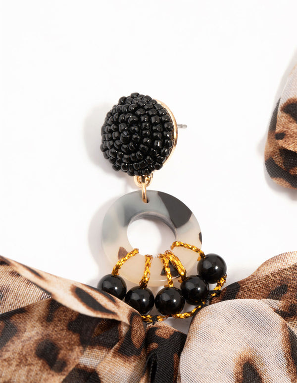 Leopard Print Fabric & Acrylic Drop Earrings
