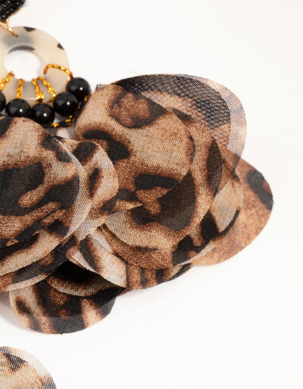 Leopard Print Fabric & Acrylic Drop Earrings