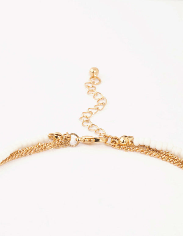 Gold Layered Blue, Green & White Disc Necklace