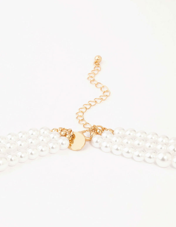 Beaded Alternating Pearl Metal Gold Necklace