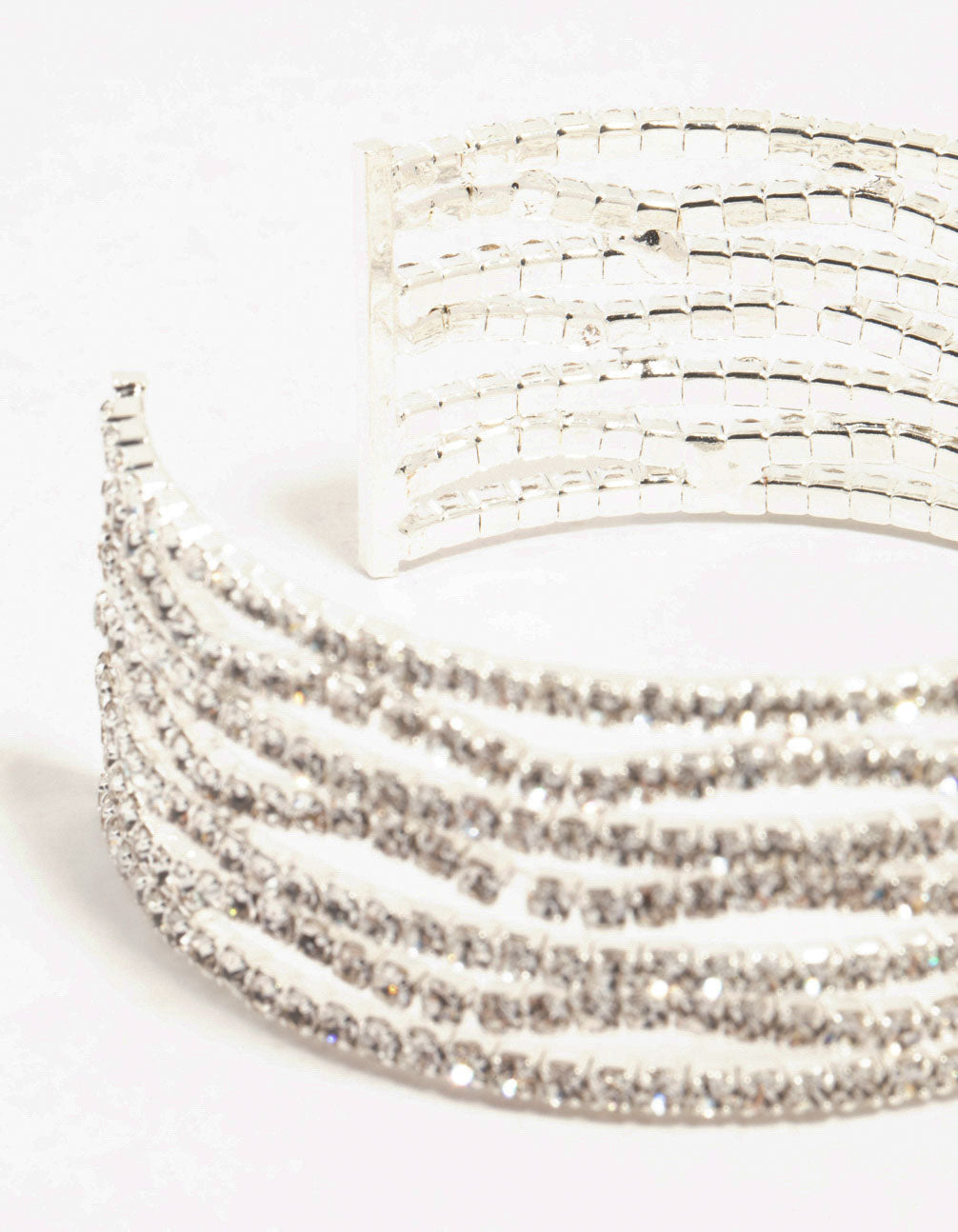 Silver Straight & Wave Diamante Wrist Cuff
