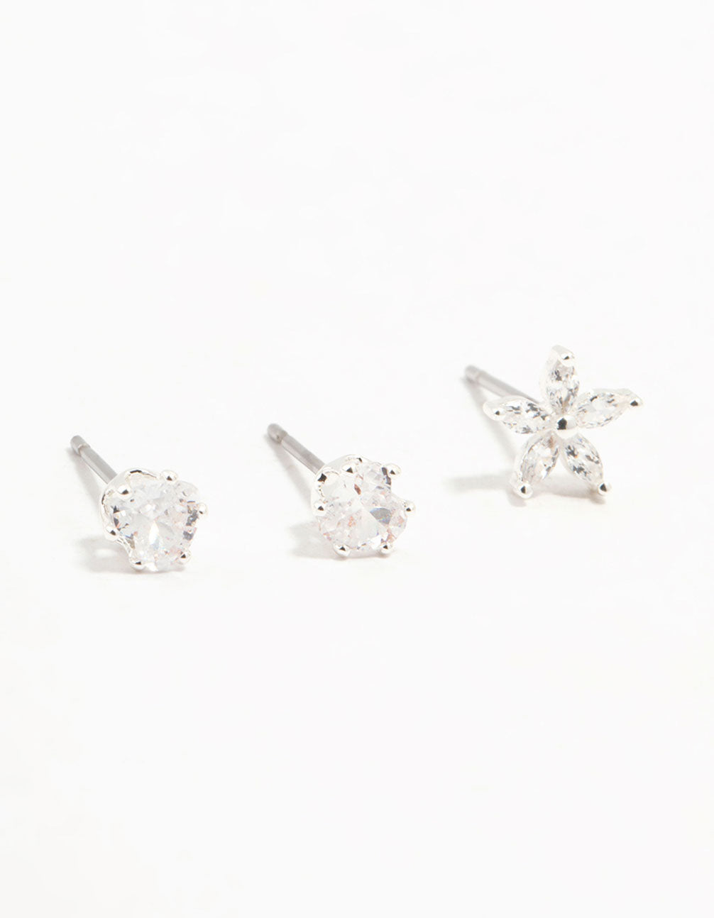 Silver Plated Brass Flower & Chain Earrings 3-Pack