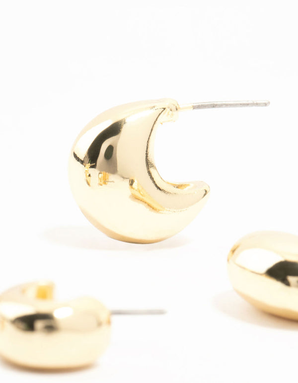 Gold Plated Brass Chunky Hoop & Cubic Zirconia Stud Earrings 3-Pack