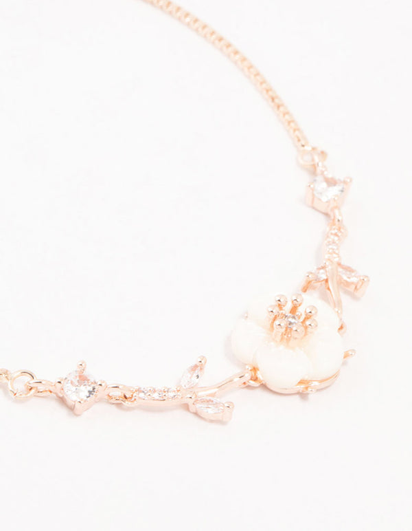 Rose Gold Cubic Zirconia Flower & Vine Toggle Bracelet