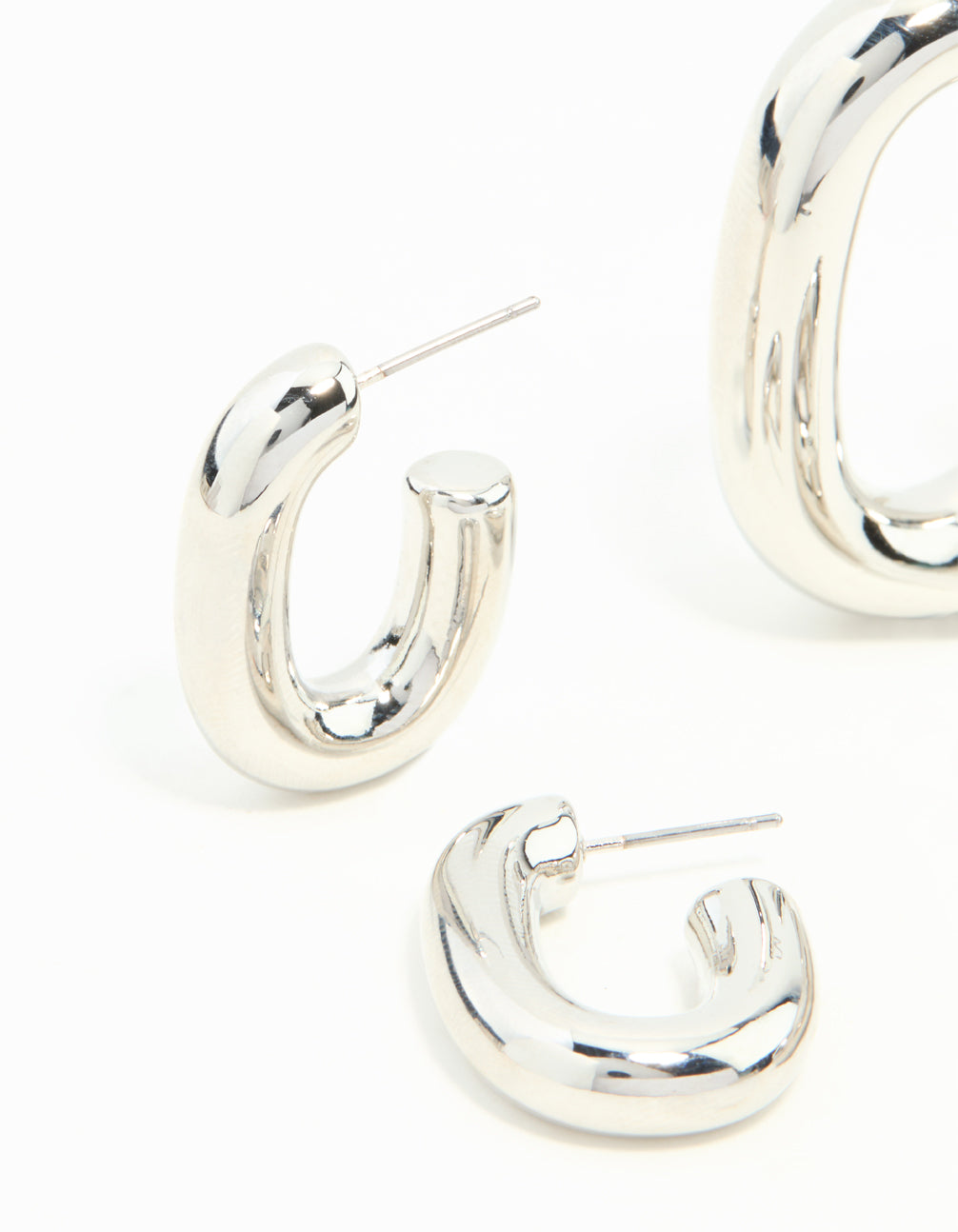 Silver Rectangle Shaped Smooth Hoops 2-Pack