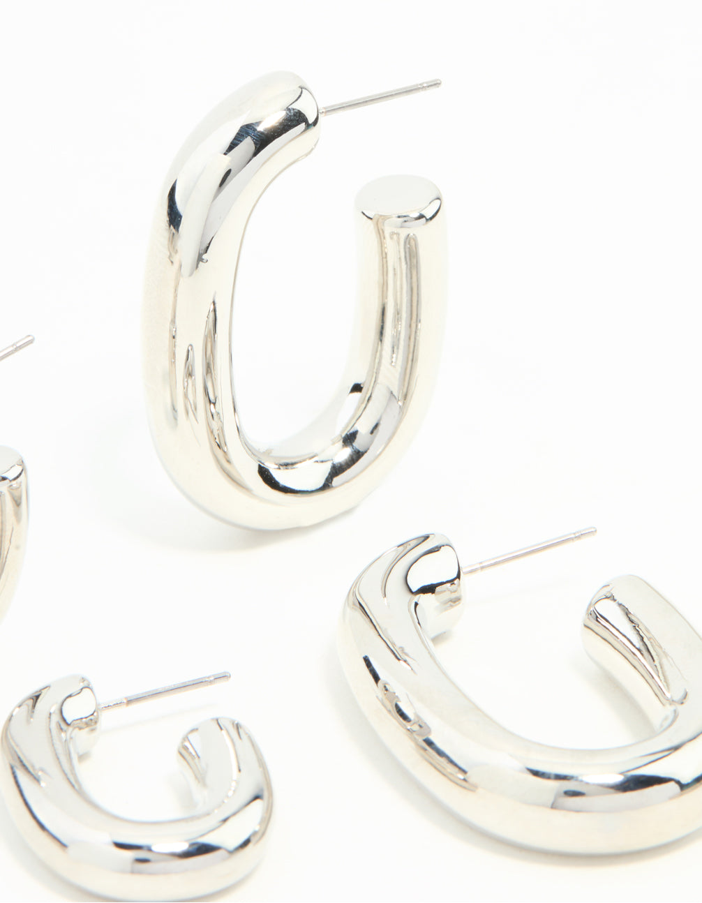 Silver Rectangle Shaped Smooth Hoops 2-Pack