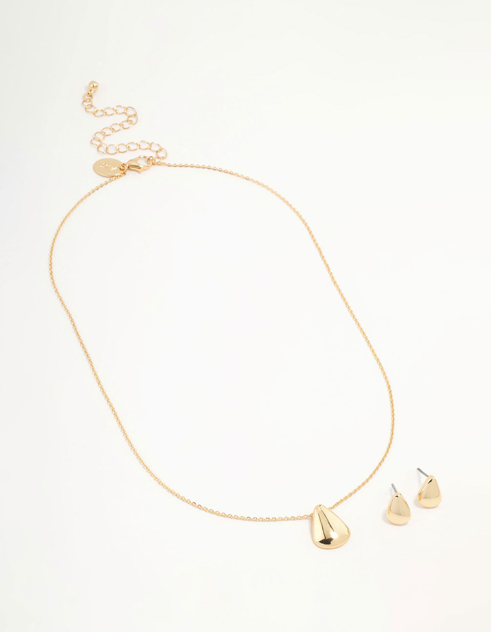 Gold Teardrop Necklace & Stud Earrings Set