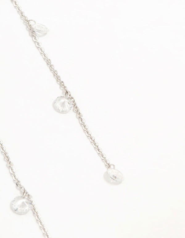 Silver Cubic Zirconia Flower Dangle Drop Earrings