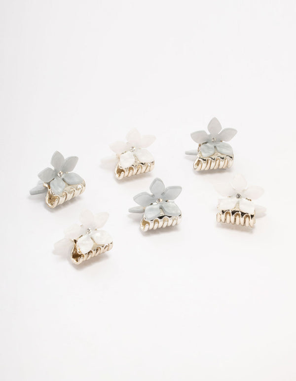 Grey & Cream Acrylic Mini Flower Claw Clips 6-Pack