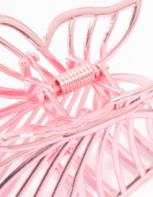 Pink Coated Metal Detail Butterfly Claw Clip