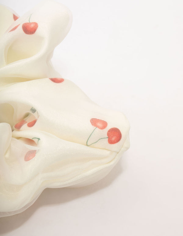 Large White Cherry Fabric Scrunchie