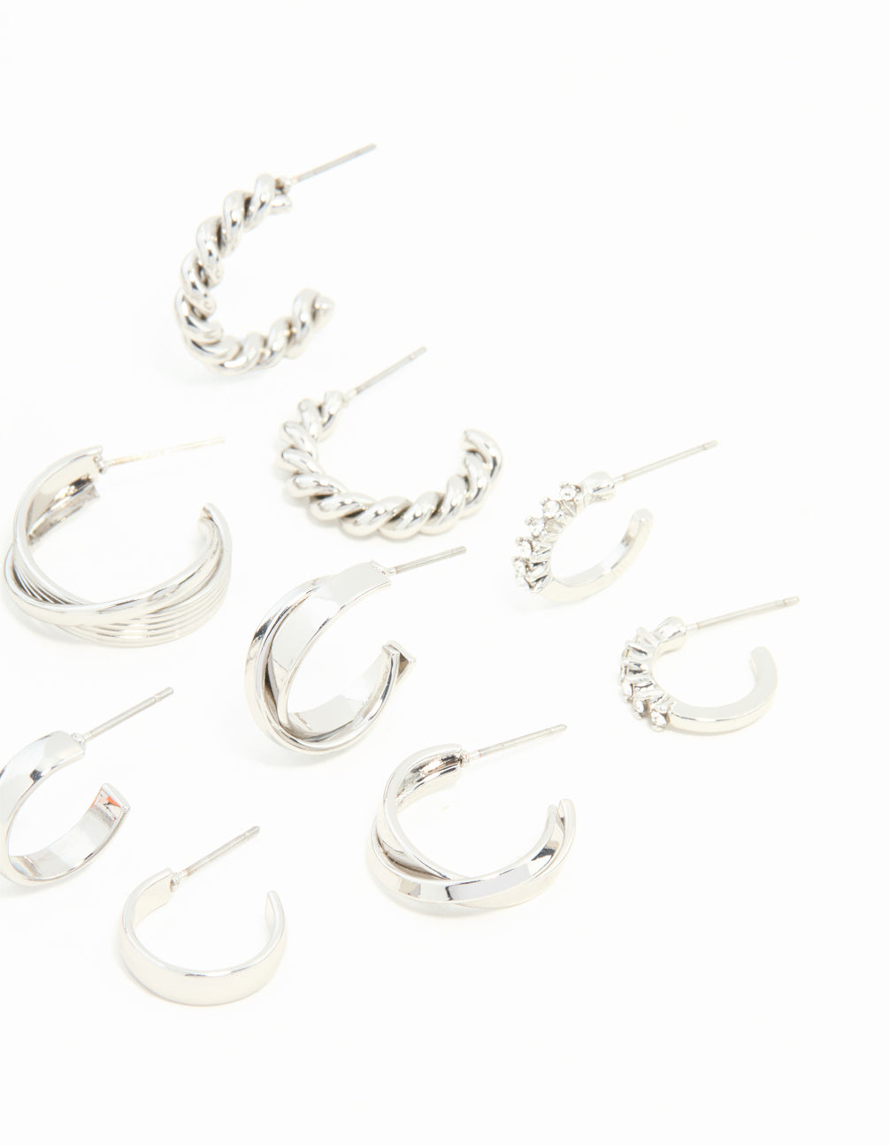 Silver Twisted & Sleek Hoop Earrings 6-Pack