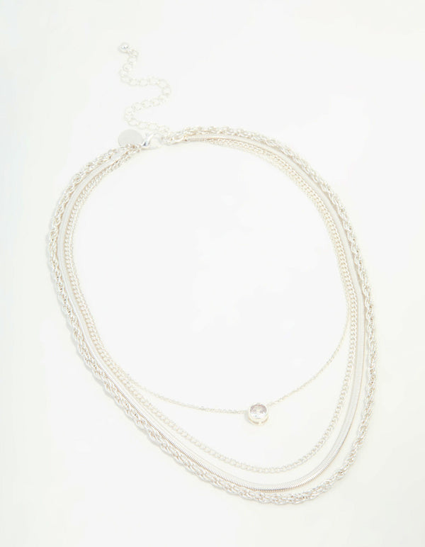 Silver Chain & Diamante Layered Necklace
