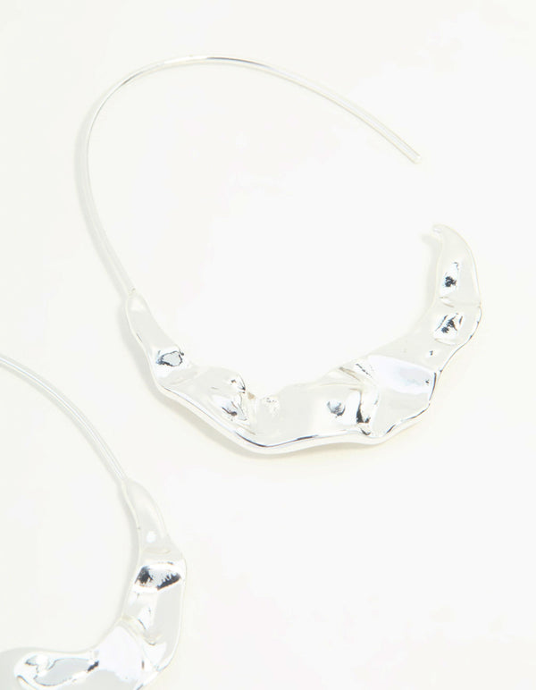 Silver Oval Molten Hoop Earrings
