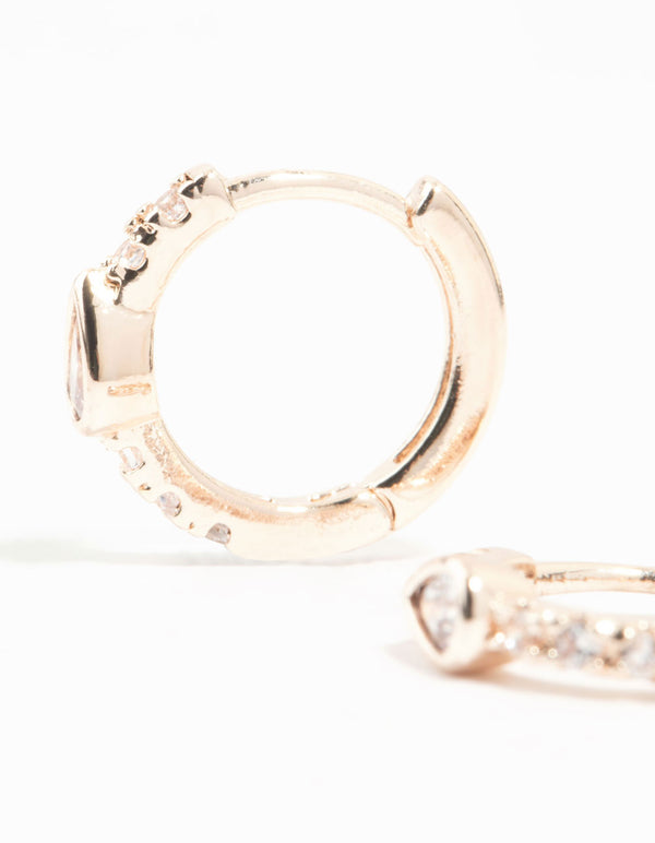 Rose Gold Plated Diamante Pave Hoop Earrings