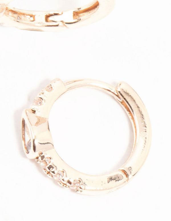 Rose Gold Plated Diamante Pave Hoop Earrings