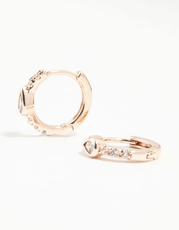 Rose Gold Plated Diamante Pave Hoop Earrings