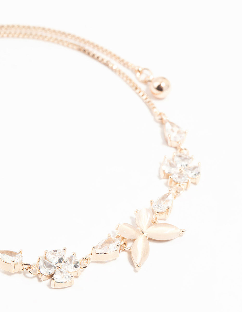 Rose Gold Plated Butterfly Cubic Zirconia Flower Toggle Bracelet