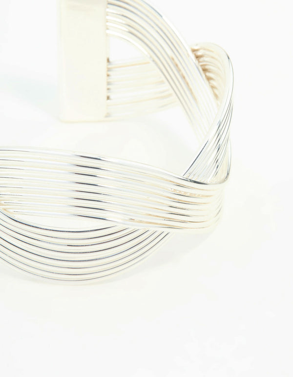 Silver Wave Cross Wire Wrist Cuff