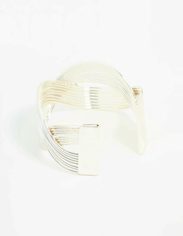 Silver Wave Cross Wire Wrist Cuff