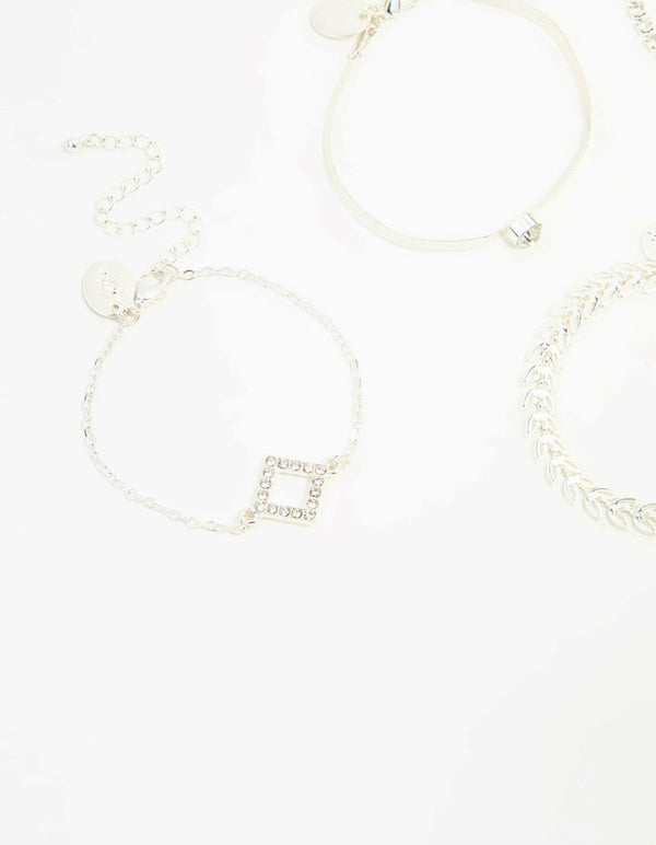 Silver Diamante Vine & Cupchain Toggle Bracelets 4-Pack