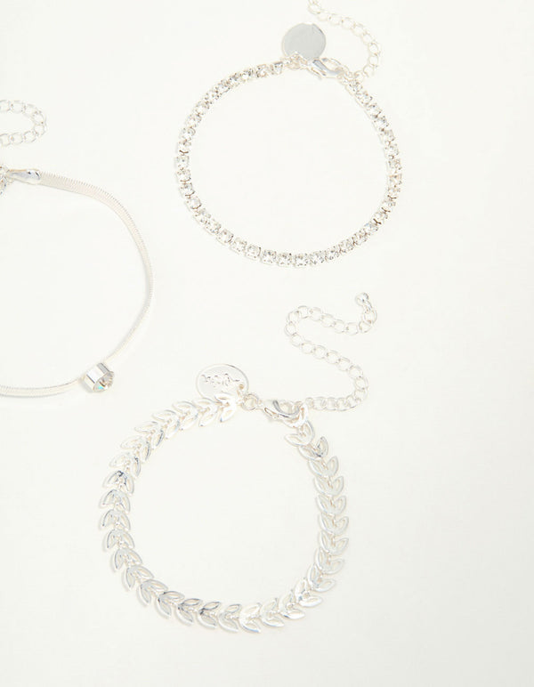 Silver Diamante Vine & Cupchain Toggle Bracelets 4-Pack
